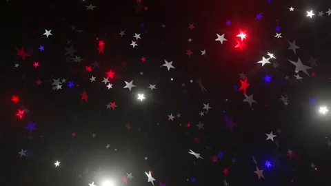 Abstract Red White Blue Falling Floating Shiny Stars Background Loop USA Video stock 252024594
