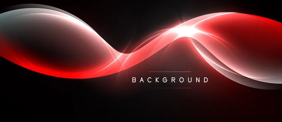 Abstract red, white lines over black background. Bright light radiates from Stock Illustration