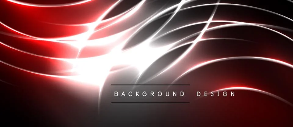 Abstract red, white lines over black background. Bright central glow creates Ilustração Stock