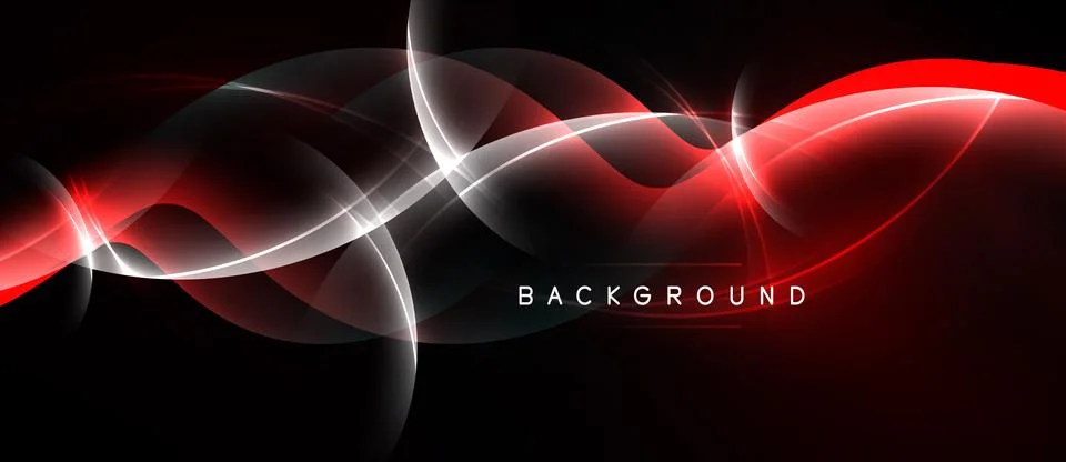 Abstract red, white waves over black background. Dynamic design suggests spee Stock Illustration