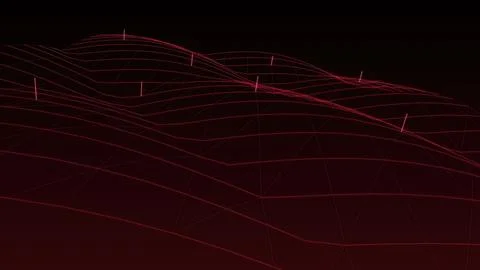 Abstract red wireframe landscape with glowing data points representing a co.. 스톡 일러스트