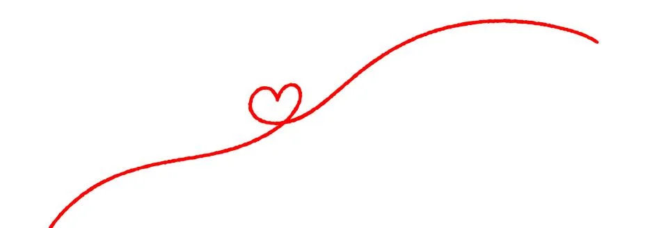 Abstract red yarn thread with smooth wavy squiggly heart line in minimal desi Ilustração Stock
