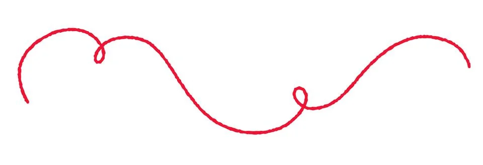 Abstract red yarn thread with wavy squiggly line in a minimal style. Curly ro Stock Illustration