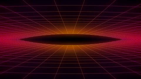 Abstract Red Yellow Retro Sci-Fi Curved 3D Quad Grid Wireframe Forming Tunnel  스톡 일러스트