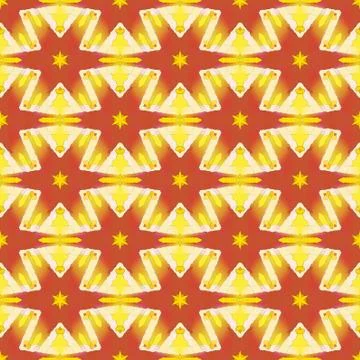 Abstract regular star pattern red yellow white Stock Illustration
