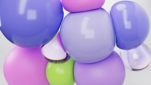Abstract render motion design wallpaper with 3D pink and purple soft balls in Stock Footage 308723751