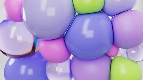 Abstract render motion design wallpaper with 3D pink and purple soft balls in Stock Footage 317945777