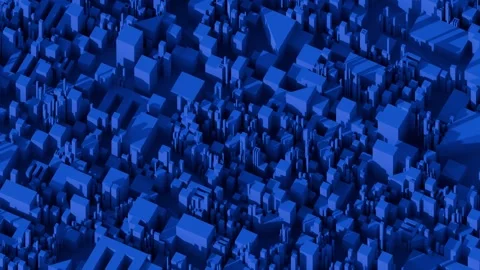 This abstract rendering depicts a vast, deep blue metropolis composed of interco Stock Footage 340238140