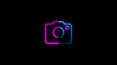 Abstract rendering glowing neon symbol of photo camera animation. neon came.. Stock Footage 293483248