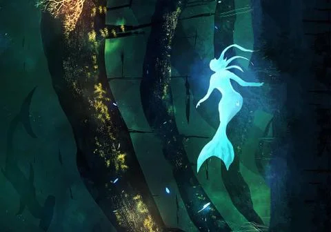 Abstract rendering illustration of a hand painted mermaid Stock Illustration