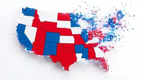 Abstract rendering of United States map showing political division and digi.. Stock Illustration