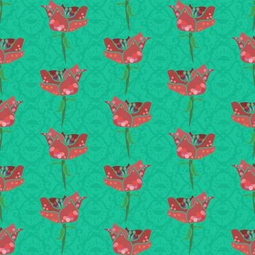 Abstract Repeat Floral Pattern In Green And Hot Pink Illustrazione stock