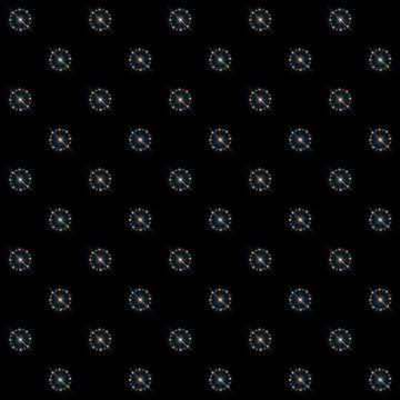 Abstract repeating pattern of circular stars on black background. 스톡 일러스트