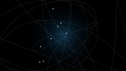 Abstract representation of atomic particles orbiting a central nucleus video Stock Footage 345055981