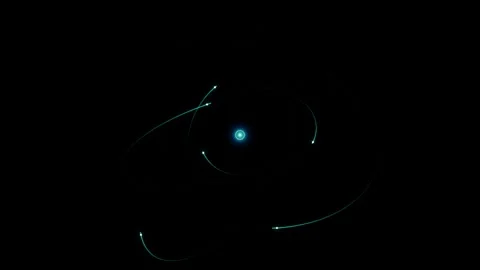 Abstract representation of an atomic structure with glowing light orbits an.. Stock Footage 344240400