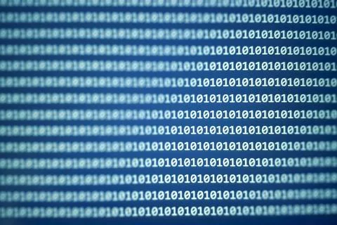 Abstract representation of binary code displayed on a blue background, Foto stock