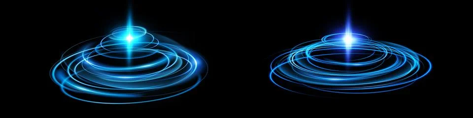 An Abstract Representation of Blue Light Waves Featuring Circular Patterns and Stock Illustration