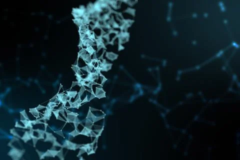 Abstract representation of digital binary plexus helix DNA molecule on blue g Stock Illustration