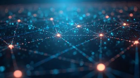An abstract representation of a digital network. Glowing nodes and lines to illu Stock Photos