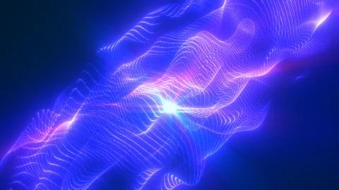 An abstract representation of energy waves in vibrant purple and blue hues .. Stockillustratie