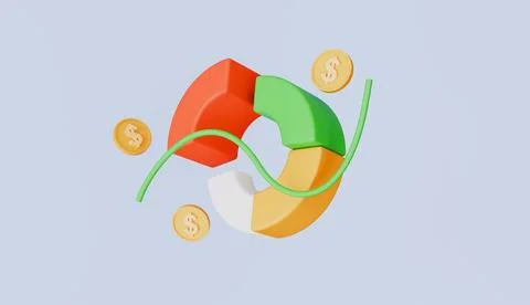 Abstract representation of financial chart with dollar coins on blue backgroud Stock Illustration