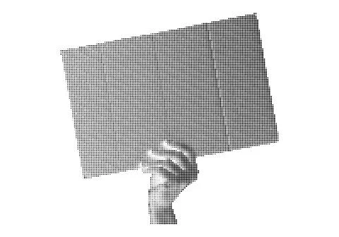 Abstract representation of a hand holding a sign made of dots. Stock Illustration