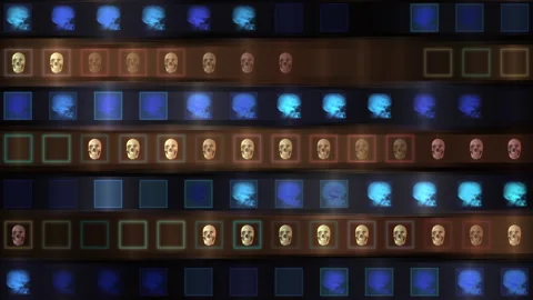 Abstract Representation of Human Skulls and X Ray Images on Digital Display Видео 309538392