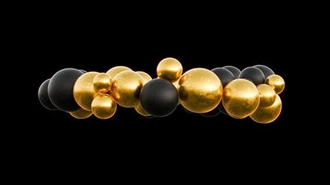 An Abstract Representation of Molecular Structure Featuring Gold and Black Ilustración de archivo