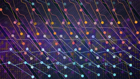 Abstract Representation of a Neural Network With Colorful Connections and Nodes Stockbeeldmateriaal 307602796
