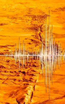 Abstract representation of seismic activity over a rugged landscape Stock Photos