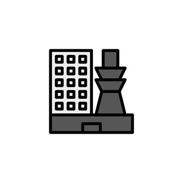 Abstract representation of urban industrial complex showcasing architectura.. Ilustración de archivo