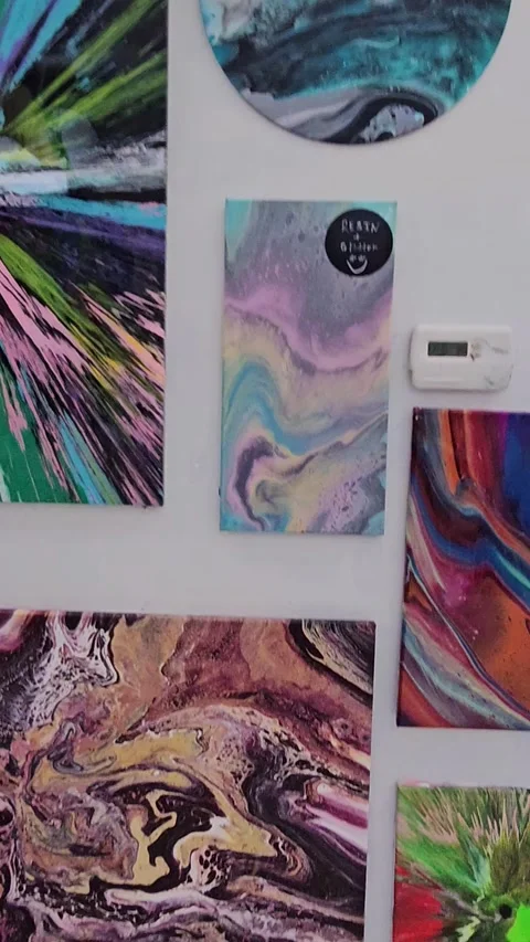 Abstract Resin And Glitter Art Prints On Gallery Wall Stock Footage 341864352