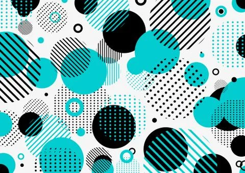 Abstract retro 80s-90s pattern blue and black geometric circles, line, dot on 스톡 일러스트