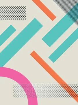 Abstract retro 80s background with geometric shapes and pattern. Material design Stock Illustration