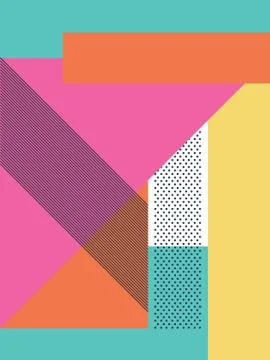 Abstract retro 80s background with geometric shapes and pattern. Material design Stock Illustration