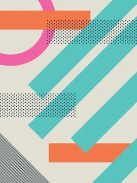Abstract retro 80s background with geometric shapes and pattern. Material design Stock Illustration