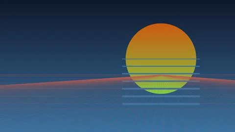 Abstract Retro 80s Synthwave Background with Glowing Sun and Perspective Gr.. イラスト素材