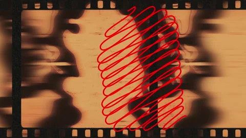 Abstract Retro Animation with Red Scribble Lines and Vintage Film Strip Effec Stock Footage 318434496