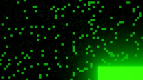 Abstract retro animation in the style of 8 bit flying green pixels on black Stock Footage 223090353