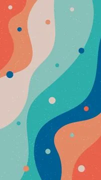 Abstract retro background with organic flowing waves in teal coral and navy.. Stock Illustration