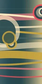 Abstract retro design with intersecting stripes and a circle emblem, render.. Stock Illustration