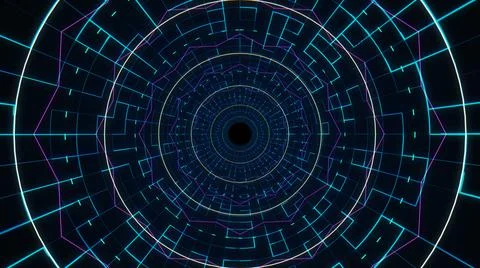 Abstract Retro Digital Tunnel Technology VJ Loop Infinity Zoom Neon Light Bac Stock Illustration