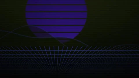 Abstract Retro Futuristic Landscape with Digital Grid and Purple Sun. Stock Footage 333920004