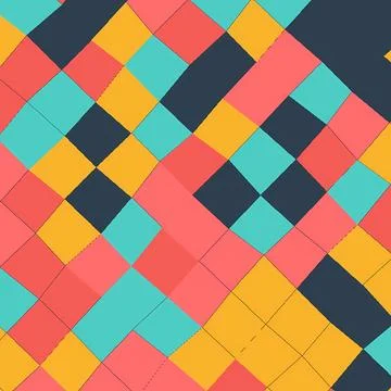 Abstract Retro Geometric Pattern with Colorful Tilted Squares in Coral, Teal, 库存插图