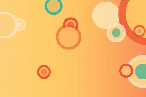 Abstract retro geometric rings float over a warm orange background in teal .. Stock Illustration