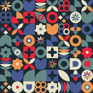 Abstract Retro Geometric seamless pattern. Bright colorful nostalgic backgrou Stock Illustration