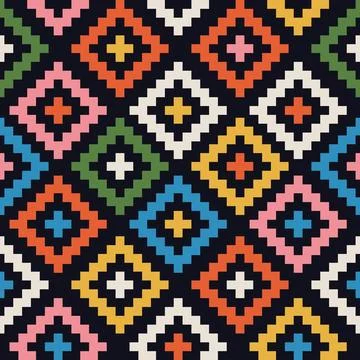 Abstract Retro Geometric seamless pattern. Bright colorful nostalgic backgrou Stock Illustration