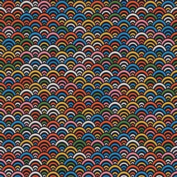 Abstract Retro Geometric seamless pattern. Bright colorful nostalgic backgrou Stock Illustration