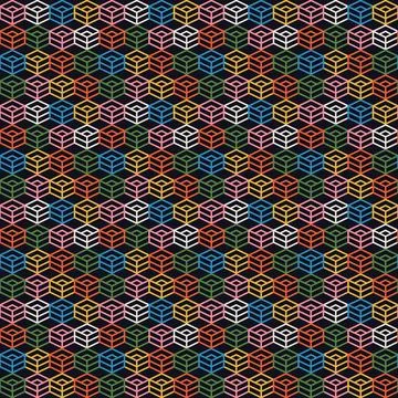 Abstract Retro Geometric seamless pattern. Bright colorful nostalgic backgrou Stock Illustration