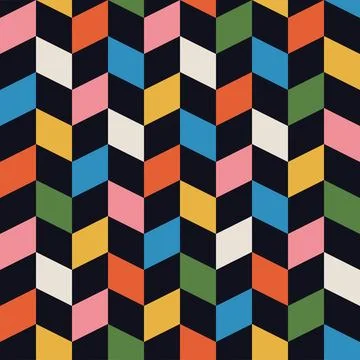 Abstract Retro Geometric seamless pattern. Bright colorful nostalgic backgrou Stock Illustration
